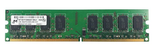 RAM-geheugen 1x 2GB Micron NON-ECC UNBUFFERED DDR2 800MHz PC2-6400 UDIMM | MT16HTF25664AY-800