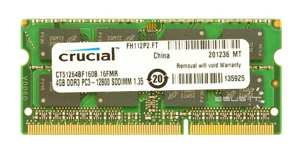 RAM-geheugen 1x 4GB Crucial SO-DIMM DDR3 1600MHz PC3-12800 | CT51264BF160B