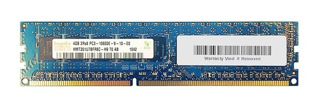 RAM-geheugen 1x 4GB Hynix ECC UNBUFFERED DDR3 2Rx8 1333MHz PC3-10600 UDIMM | HMT351U7BFR8C-H9