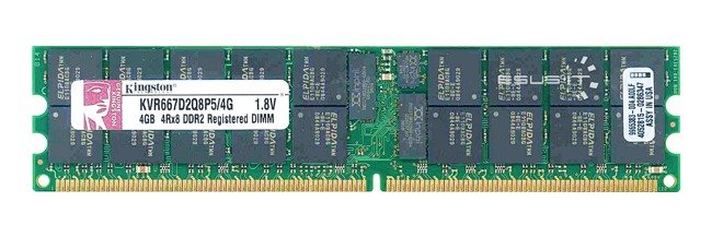 RAM-geheugen 1x 4GB Kingston ECC REGISTERED DDR2 4Rx8 667MHz PC2-5300 RDIMM | KVR667D2Q8P5/4G