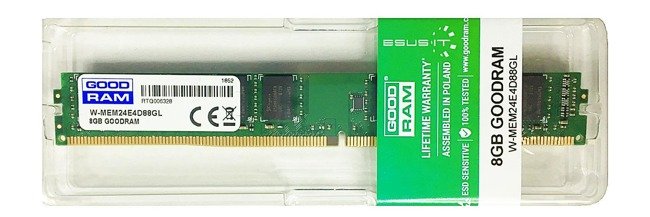 RAM-geheugen 1x 8GB GoodRAM ECC UNBUFFERED DDR4 2400MHz PC4-19200 UDIMM | W-MEM24E4D88GL