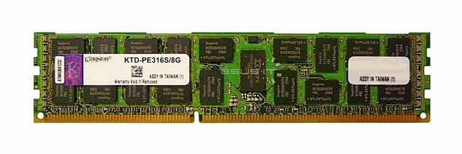 RAM-geheugen 1x 8GB Kingston ECC REGISTERED DDR3 1600MHz PC3-12800 RDIMM | KTD-PE316S/8G