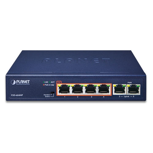 Schakelaar Planet FSD-604HP 6x 100Mb 60 W PoE+